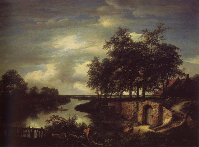Jacob van Ruisdael River Landscape with the entrance of a Vault oil painting image